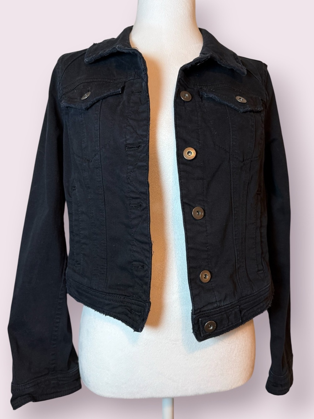 Anthropologie Pilcro Cropped Black Denim Jean Jacket Size Small